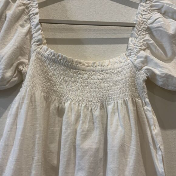 NWT FAHERTY Ramona Organic Cotton Shift Dress Egret White Puff Sleeve Top Small‌ - Picture 3 of 14